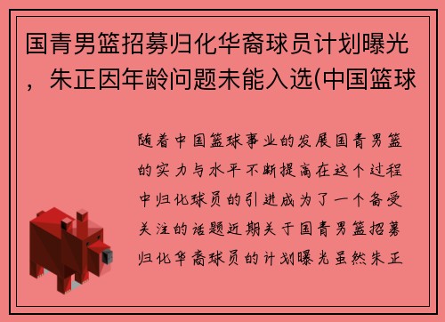 国青男篮招募归化华裔球员计划曝光，朱正因年龄问题未能入选(中国篮球国青)